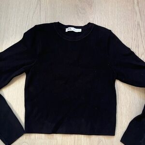 Zara Black Long-Sleeve Crewneck Top